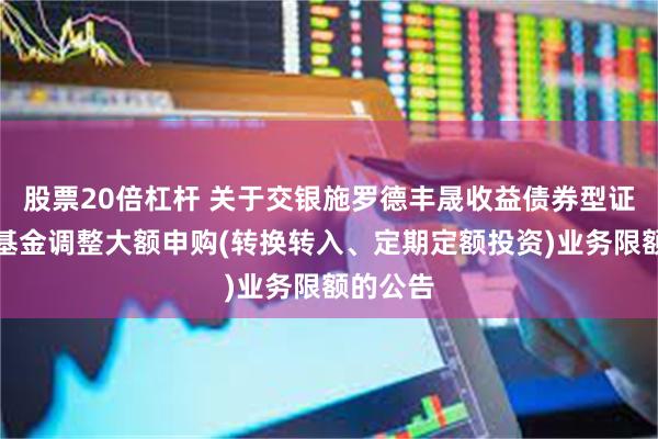 股票20倍杠杆 关于交银施罗德丰晟收益债券型证券投资基金调整大额申购(转换转入、定期定额投资)业务限额的公告